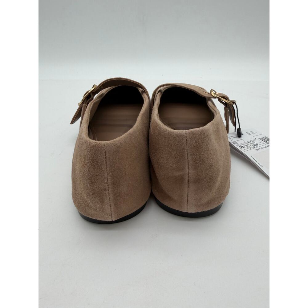 MNG Mango Sand Suede Goat Leather Mary Jane Flat Minimalist Buckle EU38 US7.5 - Picture 5 of 7